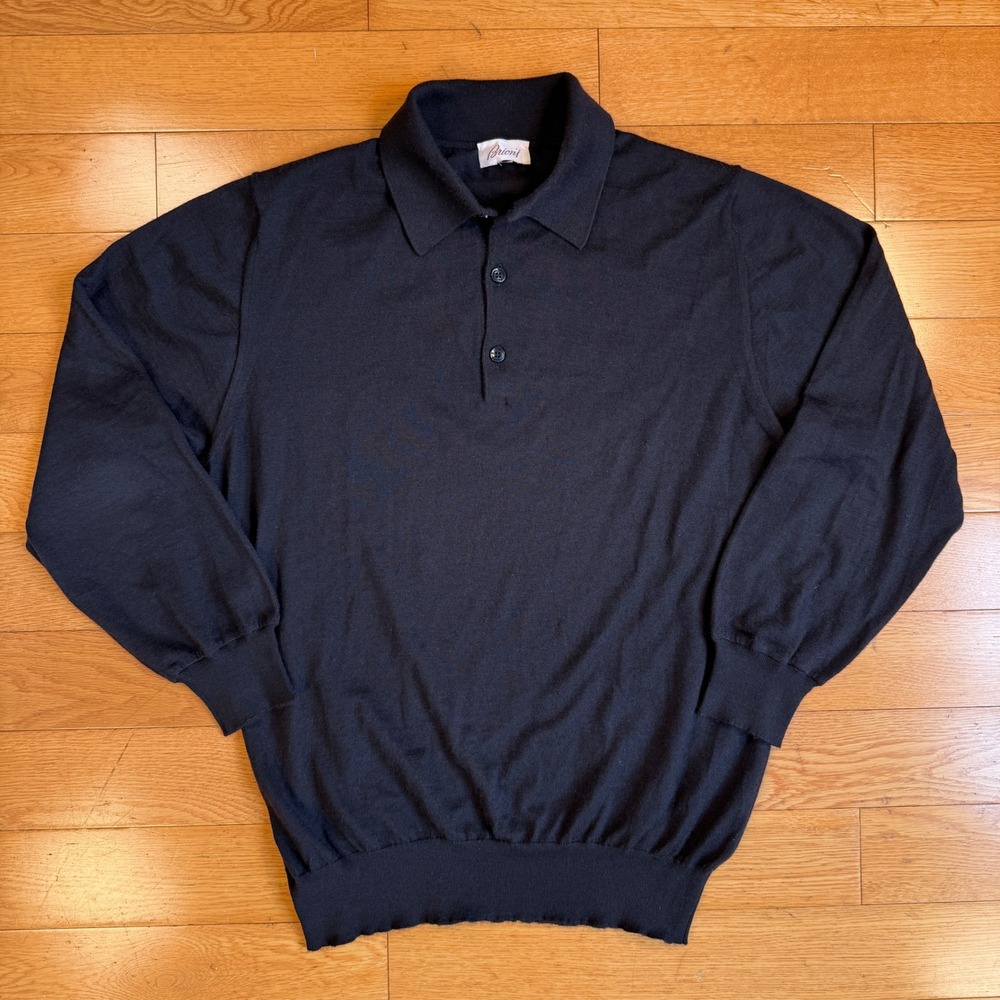 BRIONI Mens Navy Blue Long Sleeve Cashmere Polo Sweater Made in Italy